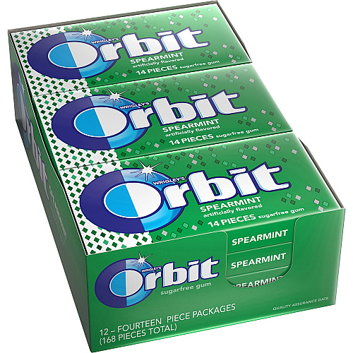 Orbit Spearmint Sugar-free Gum - 12 packs Spearmint - Individually Wrapped - 14 /Pack - 12 / Box