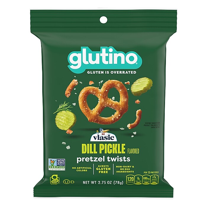 Glutino Gluten Free Vlasic Dill Pickle Flavored Pretzel Twists, 2.75 oz., 8 Bags/Carton