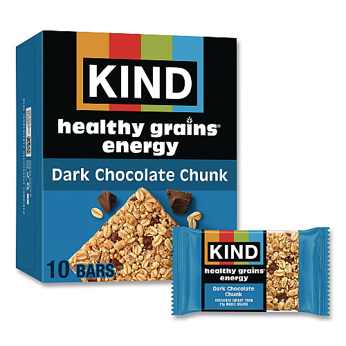 KIND Healthy Grains Energy Dark Chocolate Chunk Bars, 1.4 oz Bar, 10/Box