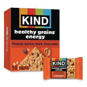 KIND Healthy Grains Energy Peanut Butter Dark Chocolate Bars, 1.4 oz Bar, 10/Box