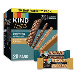 KIND Thins Dark Chocolate Nuts and Sea Salt/Caramel Almond and Sea Salt Variety Pack, 0.74 oz Bar, 20/Box