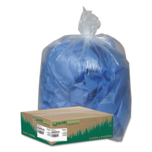 Earthsense Linear Low Density Clear Recycled Can Liners, 45 gal, 1.5 mil, 40" x 46", Clear, 10 Bags/Roll, 10 Rolls/Carton