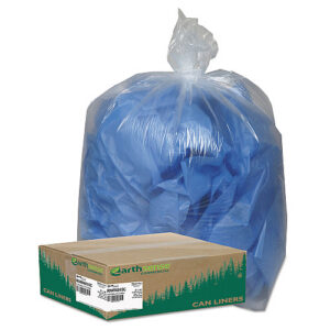 Earthsense Linear Low Density Clear Recycled Can Liners, 33 gal, 1.25 mil, 33" x 39", Clear, 10 Bags/Roll, 10 Rolls/Carton