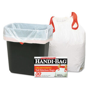 Handi-Bag Drawstring Kitchen Bags, 13 gal, 24" x 27.4", White, 50 Bags/Box, 6 Boxes/Carton