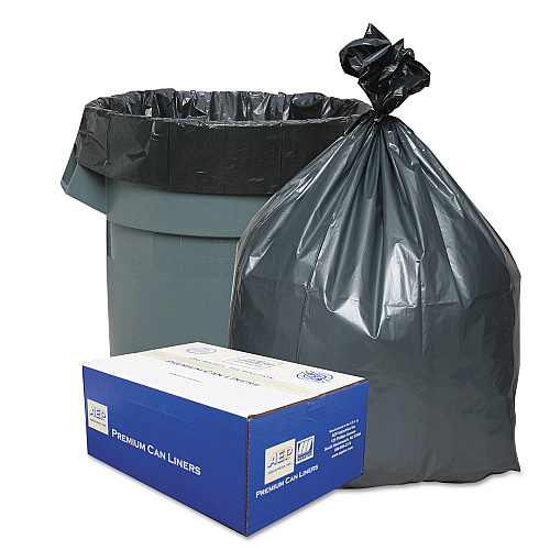 Platinum Plus Can Liners, 60 gal, 1.55 mil, 39" x 56", Gray, 10 Bags/Roll, 5 Rolls/Carton