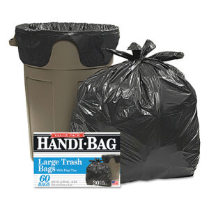 Handi-Bag Super Value Pack Can Liners, 30 gal, 0.65 mil, 30" x 33", Black, 60/Box