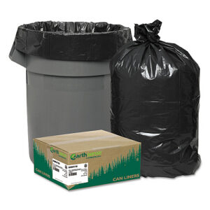 Earthsense Linear Low Density Recycled Can Liners, 56 gal, 1.25 mil, 43" x 48", Black, 10 Bags/Roll, 10 Rolls/Carton
