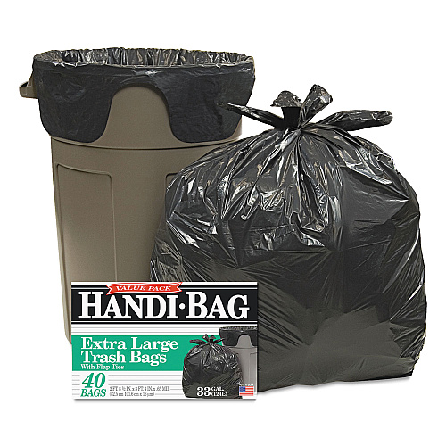 Handi-Bag Super Value Pack Can Liners, 33 gal, 0.65 mil, 32.5" x 40", Black, 40/Box