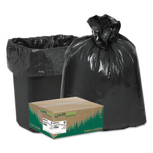 Earthsense Linear Low Density Recycled Can Liners, 10 gal, 0.85 mil, 24" x 23", Black, 25 Bags/Roll, 20 Rolls/Carton