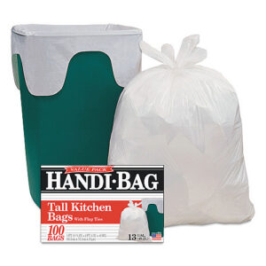 Handi-Bag Super Value Pack Can Liners, 13 gal, 0.6 mil, 23.75" x 28", White, 100/Box