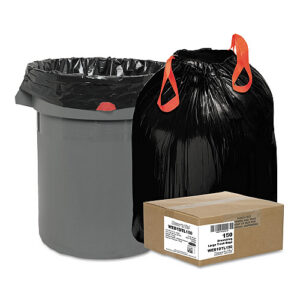 Draw 'n Tie Heavy-Duty Trash Bags, Drawstring, 33 gal, 1.2 mil, 33.5" x 38", Black, 25 Bags/Roll, 6 Rolls/Box