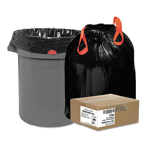 Draw 'n Tie Heavy-Duty Trash Bags, Drawstring, 33 gal, 1.2 mil, 33.5" x 38", Black, 25 Bags/Roll, 6 Rolls/Box