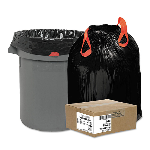 Draw 'n Tie Heavy-Duty Trash Bags, Drawstring, 30 gal, 1.2 mil, 30.5" x 33", Black, 25 Bags/Roll, 8 Rolls/Box