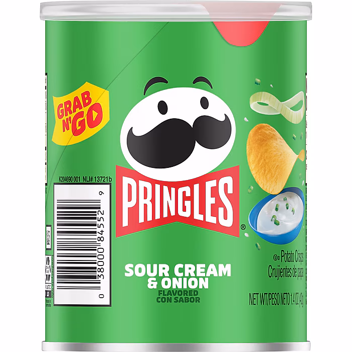 Pringles Grab & Go Sour Cream & Onion Crisps, 1.4 oz., 12/Carton