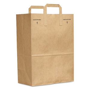 General Grocery Paper Bags, Natural Kraft Flat Handles, #1/6 BBL Size, 12" x 7" x 17", Natural, 300/Bundle