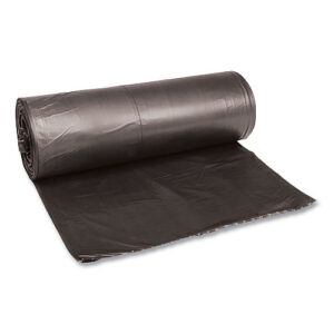 Boardwalk Low-Density Waste Can Liners, 60 gal, 0.65 mil, 38" x 58", Black, Perforated Roll, 25 Bags/Roll, 4 Rolls/Carton