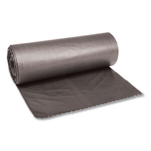 Boardwalk Low-Density Waste Can Liners, 45 gal, 0.95 mil, 40" x 46", Gray, Perforated Roll, 25 Bags/Roll, 4 Rolls/Carton