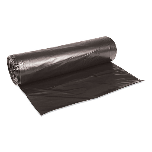 Boardwalk Low-Density Waste Can Liners, 56 gal, 0.6 mil, 43" x 47", Black, Perforated Roll, 25 Bags/Roll, 4 Rolls/Carton