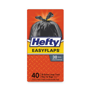 Hefty Easy Flaps Trash Bags, Tie-Flap, 30 gal, 1.05 mil, 30" x 33", Black, 40/Box