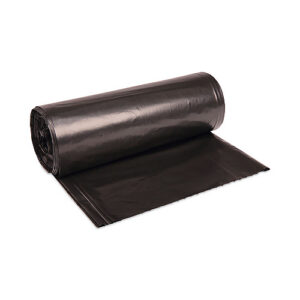Boardwalk High-Density Can Liners, 56 gal, 19 mic, 43" x 47", Black, Perforated Roll, 25 Bags/Roll, 6 Rolls/Carton