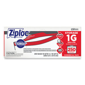 Ziploc Double Zipper Storage Bags, Triple System Seal, Gallon, 10.56" x 10.75", Clear, 250/Box