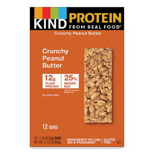 KIND Protein Bars, Crunchy Peanut Butter, 1.76 oz, 12/Pack