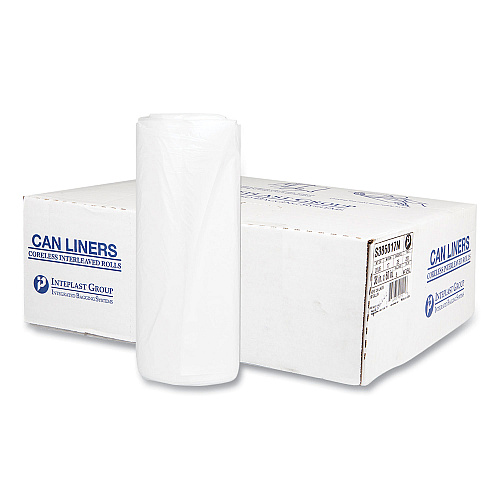 Inteplast Group High-Density Commercial Can Liners, 60 gal, 17 mic, 38" x 60", Clear, Interleaved Roll, 25 Bags/Roll, 8 Rolls/Carton
