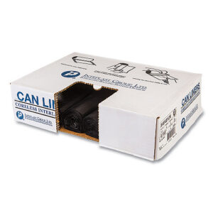 Inteplast Group High-Density Commercial Can Liners, 45 gal, 12 mic, 40" x 48", Black, Interleaved Roll, 25 Bags/Roll, 10 Rolls/Carton