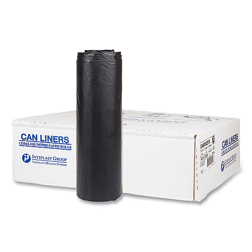 Inteplast Group High-Density Commercial Can Liners, 45 gal, 22 mic, 40" x 48", Black, Interleaved Roll, 25 Bags/Roll, 6 Rolls/Carton