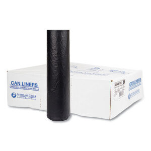 Inteplast Group High-Density Commercial Can Liners, 60 gal, 16 mic, 43" x 48", Black, Interleaved Roll, 25 Bags/Roll, 8 Rolls/Carton