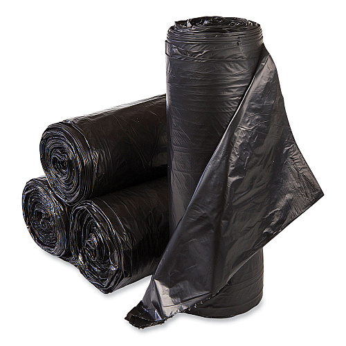 Inteplast Group High-Density Commercial Can Liner Value Pack, 60 gal, 19 mic, 38" x 58", Black, Interleaved Roll, 25 Bags/Roll, 6 Rolls/CT