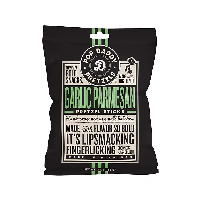 Pop Daddy Garlic Parmesan Pretzels Sticks, 3 oz., 12 Bags/Carton