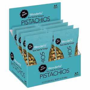 Wonderful Pistachios Sea Salt & Vinegar, 2.25 oz., 8 Bags/Box