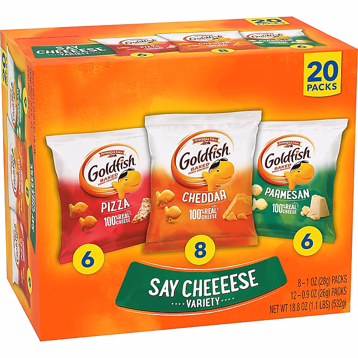 Goldfish Say Cheeeese Cheese Crackers Variety Pack, 18.8 oz., 20 Bags/Box