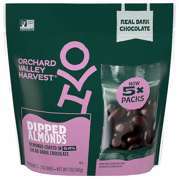 Orchard Valley Harvest Chocolate Covered Dipped Almonds, 1 oz., 5 Packets/Bag