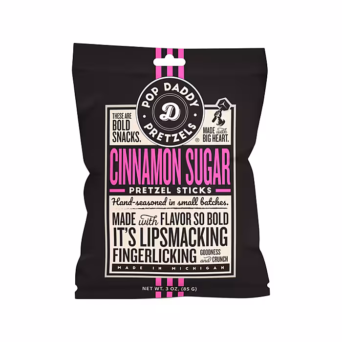 Pop Daddy Cinnamon Sugar Pretzels Sticks, 3 oz., 12 Bags/Carton
