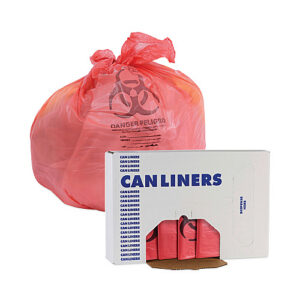 Boardwalk Linear Low Density Health Care Trash Can Liners, 33 gal, 1.3 mil, 33" x 39", Red, Flat Pack, 150/Carton