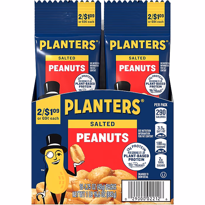 Planters Salted Peanuts, 1.75 oz., 18 Bags/Pack