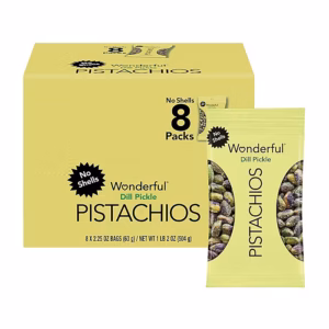 Wonderful Pistachios Salted Dill Pickle Pistachios, 2.25 oz., 8 Bags/Box