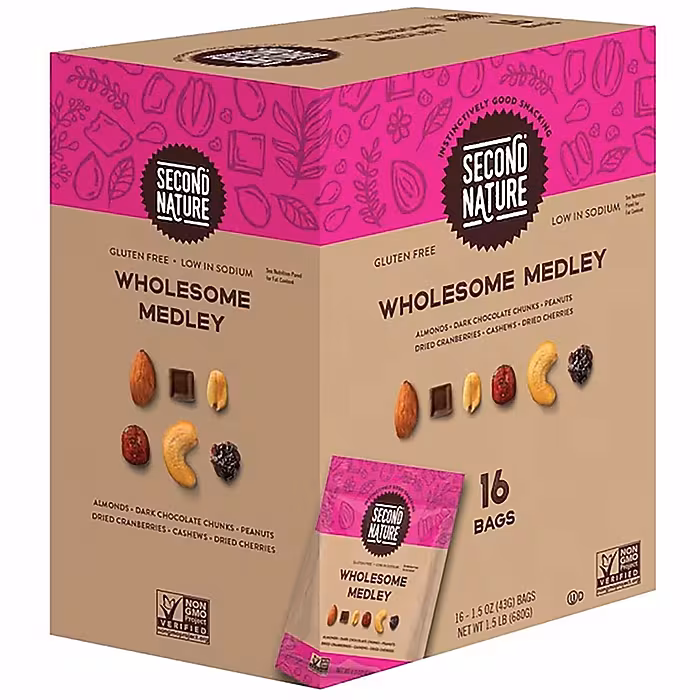 Office Snax Wholesome Medley Trail Mix, 16 Bags/Box