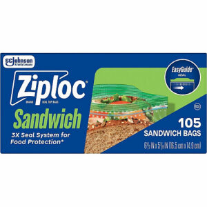 Ziploc® Sandwich Bags 6.50" - Zipper, Seal Closure - Plastic - Sandwich, Storage, Food, Snack, Fruit, Vegetables - 105 / Box