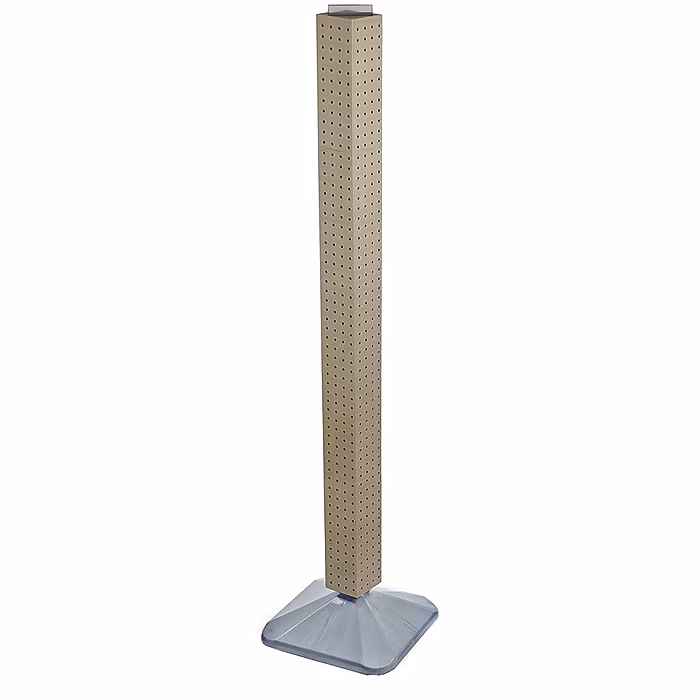 Azar Displays Four-Sided Pegboard Tower Floor Display on Revolving Base. Panel Size: 4"W x 60"H, Almond