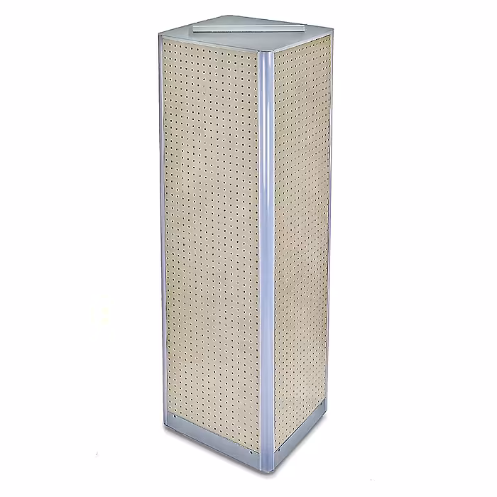 Azar Displays Four-Sided Pegboard Tower Floor Display on Revolving Base. Panel Size: 16"W x 60"H, Almond