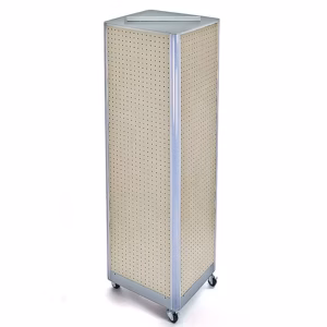 Azar Displays Four-Sided Pegboard Tower Floor Display on Wheeled Base. Panel Size: 16"W x 64.25"H, Almond