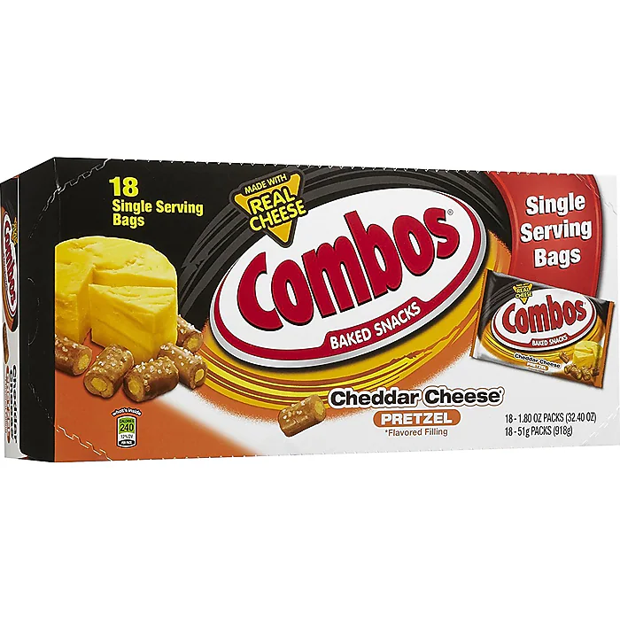 Combos Mars Flavia Cheddar Cheese Filled Pretzel, Cheddar Cheese, Crunch, 1.80 oz, 18/Box