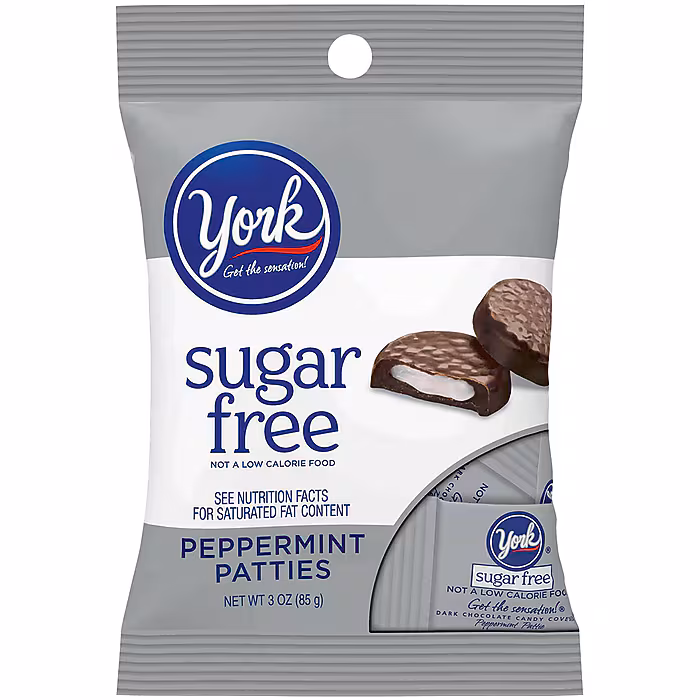 York Sugar Free Peppermint Patties Peppermint Dark Chocolate Candy Bar, 3 oz., 12/Pack
