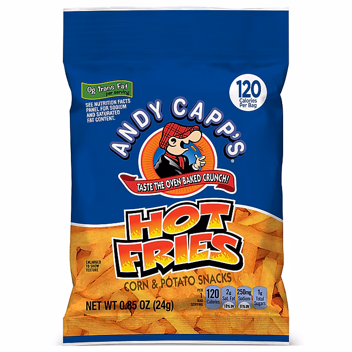 Andy Capp's Hot Fries Corn Chips, 0.85 oz., 72 Bags/Pack