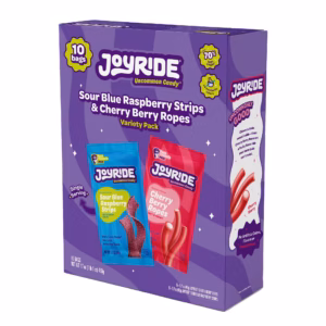 JOYRIDE Assorted Candy Box, Sour Blue Raspberry Strips & Cherry Berry Ropes, 1.7 oz., 10 pk.