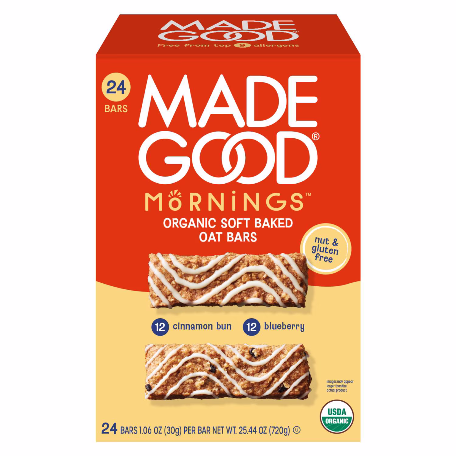 MadeGood Mornings Organic Soft Baked Oat Bars, Variety Pack, 24 ct.